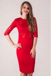 Деловое трикотажное платье красное